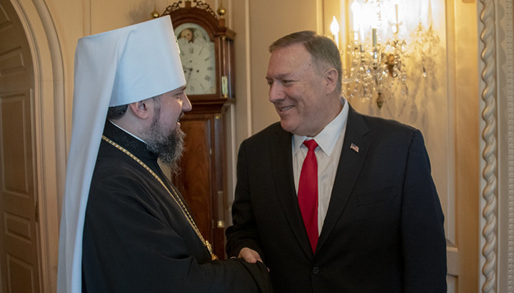 A meeting of the OCU head Epiphany Dumenko with U.S. Secretary of State Michael Pompeo. Photo: regnum.ru