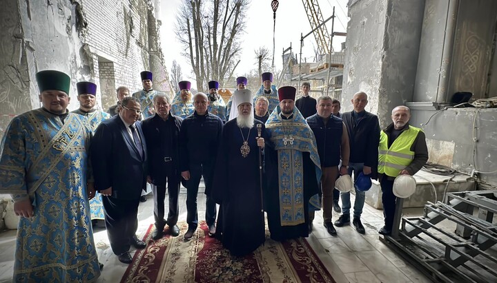 A prayer service in the destroyed Transfiguration Cathedral of the Ukrainian Orthodox Church in Odesa. Photo: Odesa Eparchy