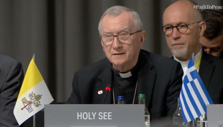 Cardinal Pietro Parolin at the peace summit. Photo: screenshot of the Office of the President video