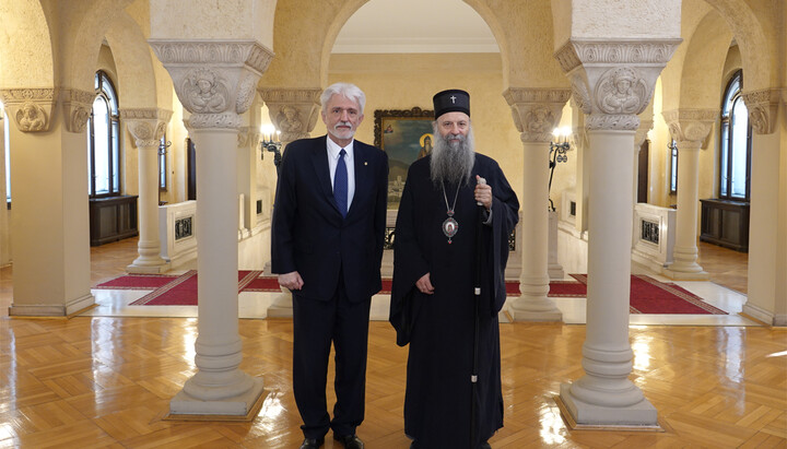 Patriarch Porfirije with the Ukrainian Ambassador. Photo: SOC