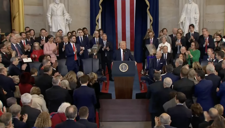 Standing ovation for Trump during his inaugural address. Photo: Euronews YouTube channel